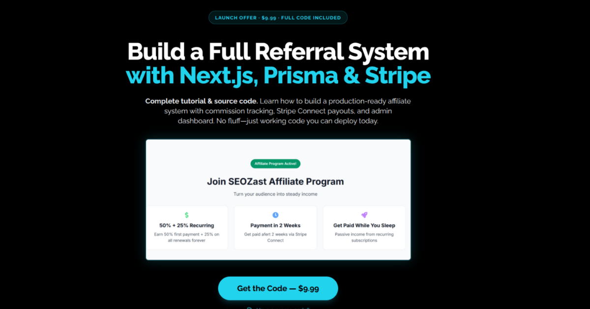 Referral Code Systems Referral System Tutorial – $9.99 – Next.js, Prisma & Stripe | Peerquik